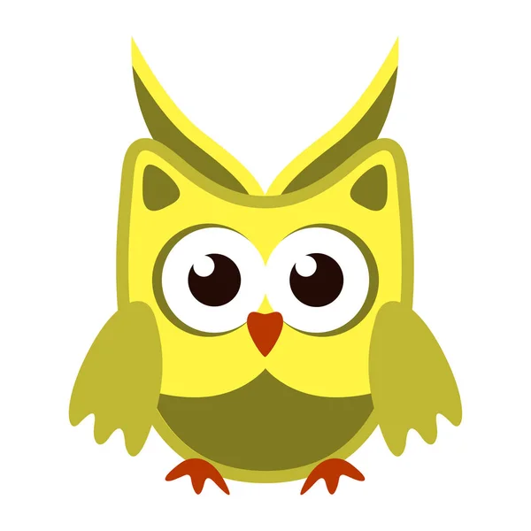 Hibou drôle icône stylisée symbole vert jaune couleurs — Image vectorielle