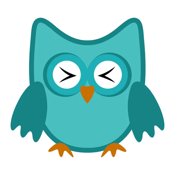 Owl funny stylized icon symbol blue colors — Stock Vector