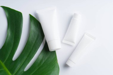 Güzel doğal kozmetik ve açık renkli yapraklarda