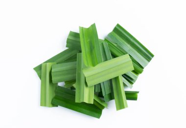 Beyaz arka plan üzerinde izole taze yeşil pandan screwpine yaprakları