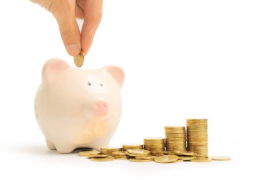 kumbara ve beyaz arka plan üzerinde izole para Kulesi