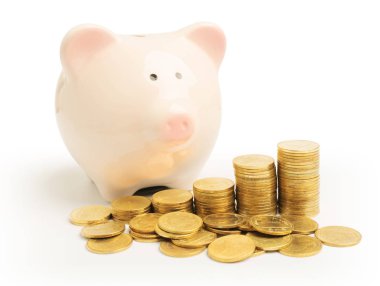 kumbara ve beyaz arka plan üzerinde izole para Kulesi