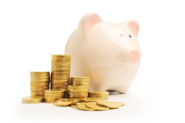 kumbara ve beyaz arka plan üzerinde izole para Kulesi