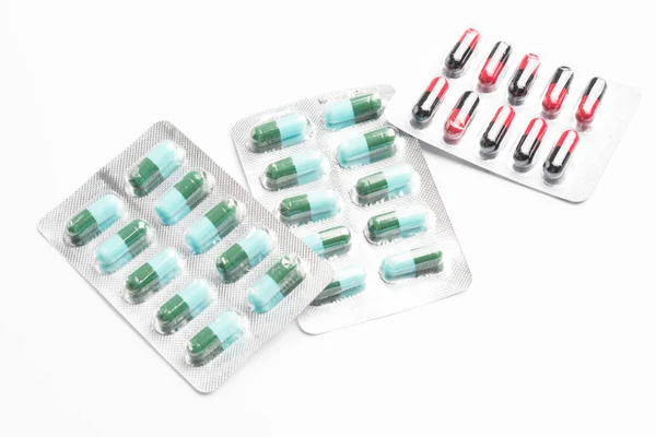 Selective Focus Antibiotic Capsules Pills Blur Background Copy Space Drug — Stock Photo, Image