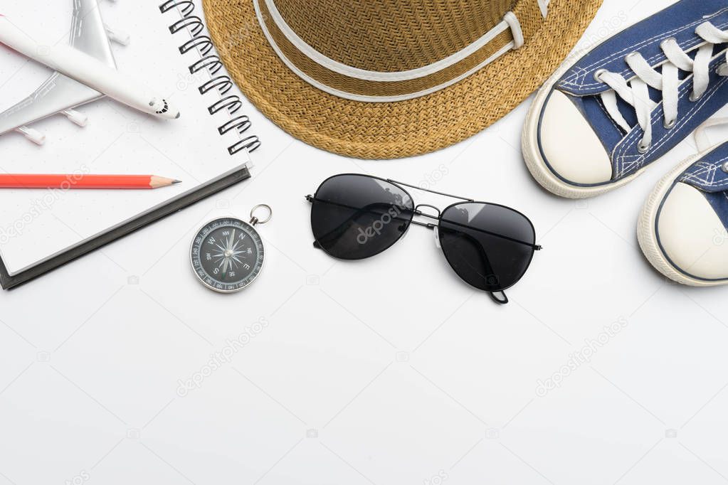 travel trip accessories  items travel concept on white background