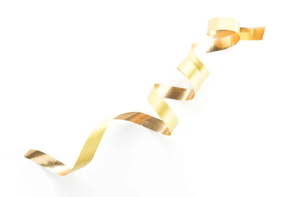 Golden Ribbon Roll Isolated White Background — Stock Photo, Image