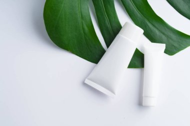 Güzel doğal kozmetik ve açık renkli yapraklarda