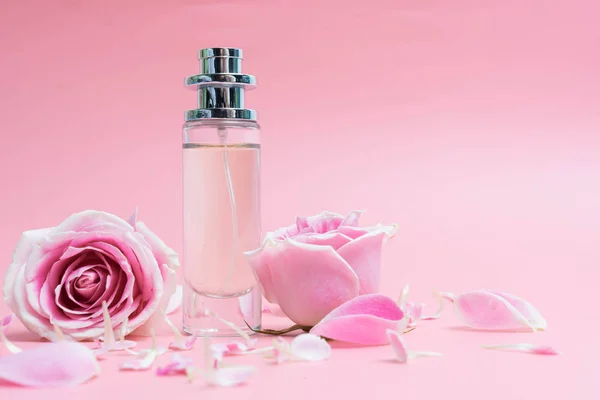 Krásné Lahvičky Parfémů Růžovém Pozadí — Stock fotografie
