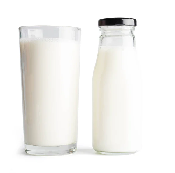 Süt Şişesi Beyaz Arka Plan Üzerinde Süt Cam — Stok fotoğraf
