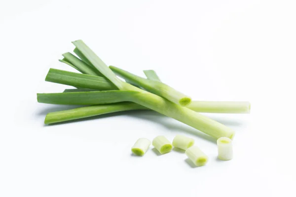 Young Green Garlic Isolated White Background — Stock Photo, Image