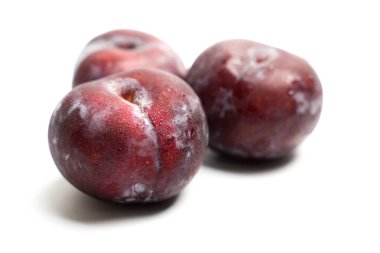 Beyaz arkaplanda kırmızı erik meyvesi izole