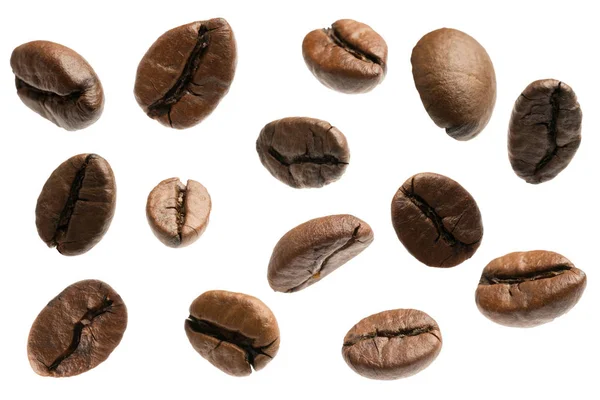 Flying Coffee Beans Isolated White — Stock Photo, Image