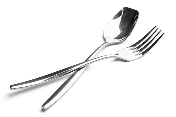 白色背景上的叉子和勺子 — 图库照片