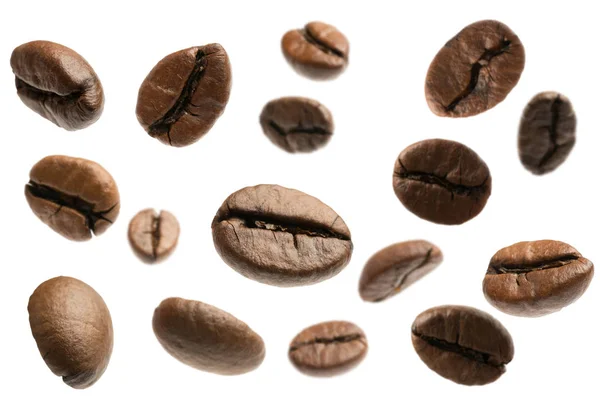 Flying Coffee Beans Isolated White — Stock Photo, Image