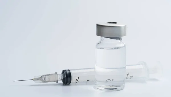 Medicine Bottle Injection Medical Glass Vials Syringe Vaccination — Stock Photo, Image