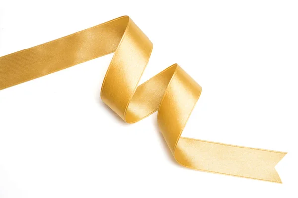Gold Ribbon Roll White Background — Stock Photo, Image