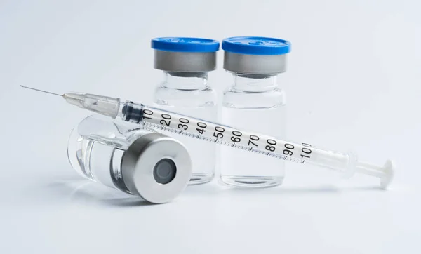 Frasco Medicamento Para Inyección Viales Vidrio Médico Jeringa Para Vacunación —  Fotos de Stock
