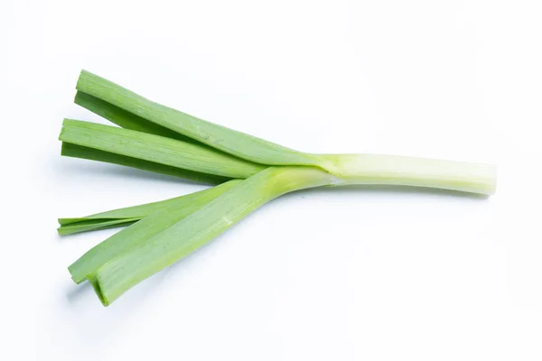 Young Green Garlic Isolated White Background — Stock Photo, Image