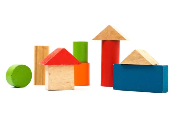 Іграшковий Будинок Дерев Яних Блоків Білому Тлі — стокове фото
