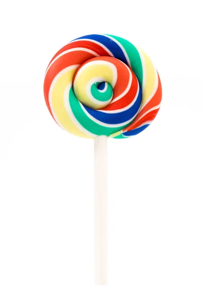 Pelangi Berwarna Warni Lollipop Swirl Terisolasi Latar Belakang Putih — Stok Foto