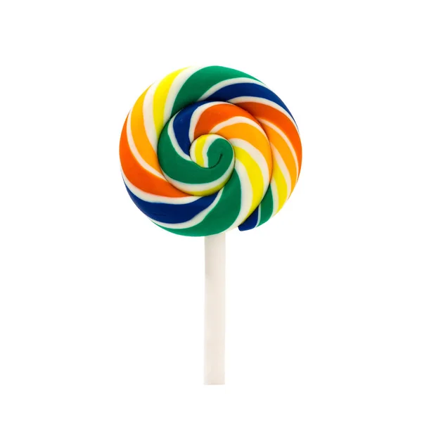 Colorful Rainbow Lollipop Swirl Isolated White Background — Stock Photo, Image