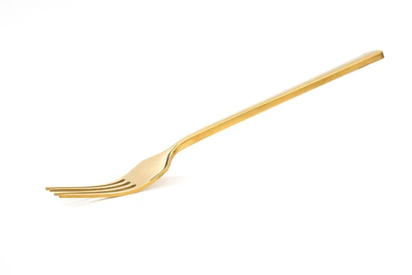 Garfo dourado isolado em um branco — Fotografia de Stock