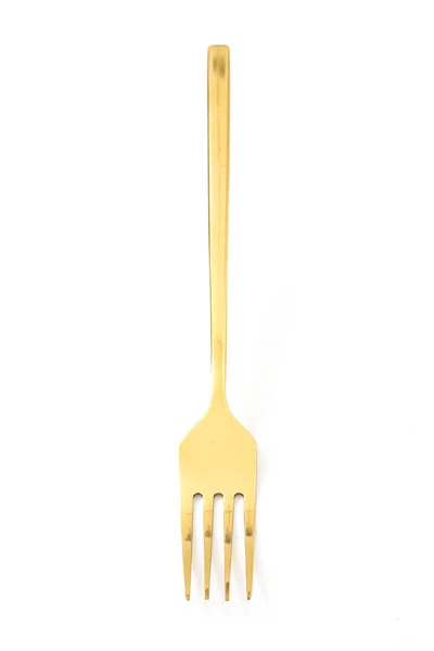Fourchette dorée isolée sur un blanc — Photo