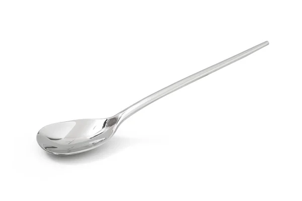 Cucchiaio d'argento isolato su bianco — Foto Stock