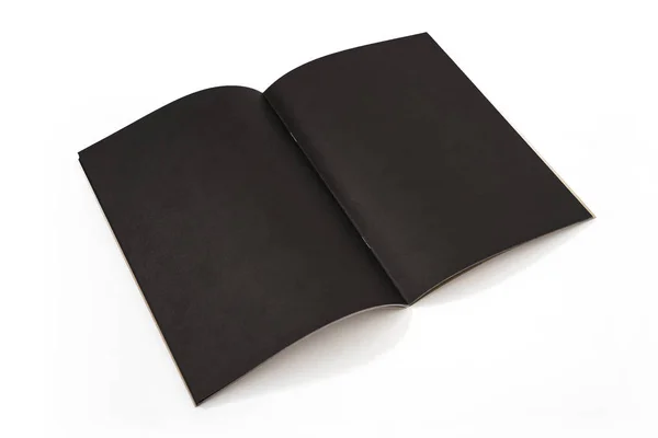 Preto aberto livro em branco vertical brochura página notebook revista — Fotografia de Stock