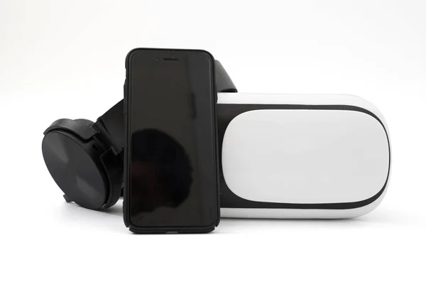 Vr box virtual reality glasses mobile headphones isolated — Stock Photo, Image