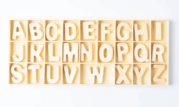 ABC Inglés letras de madera en blanco — Foto de Stock