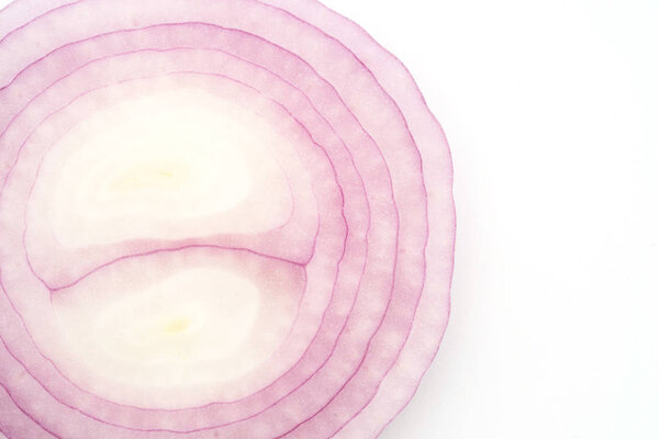 closeup sliced red onions set isolated on white background