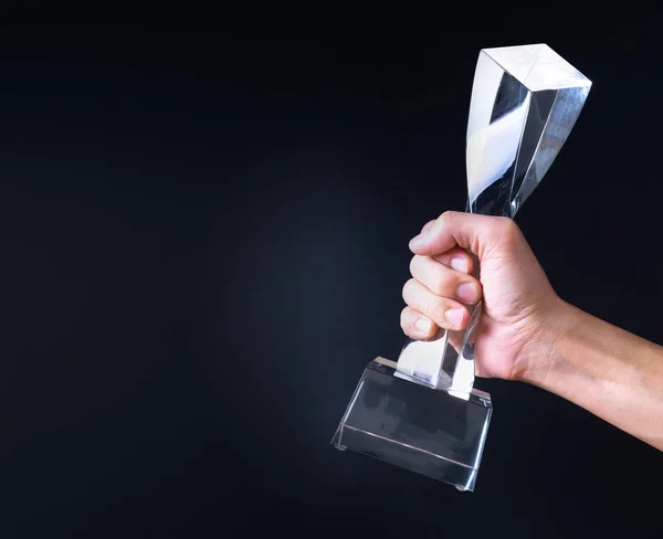 Crystal Award Hand Isolated Black Background — Stock Photo, Image