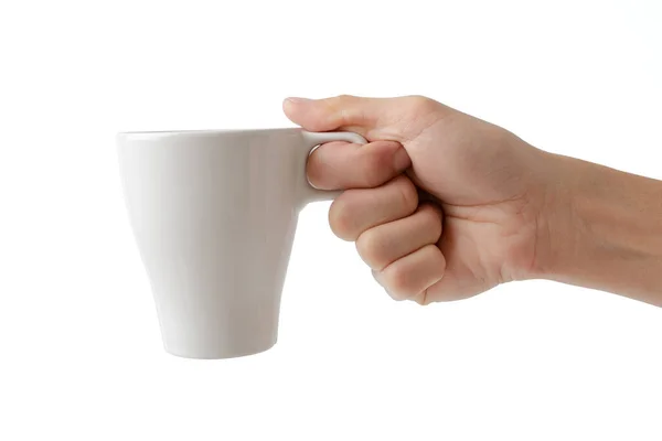Рука Тримає Чашку Білому Тлі — стокове фото