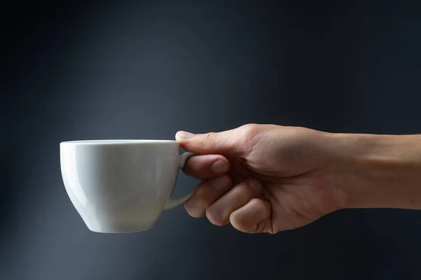 Hand Holding Cup Black Background — Stock Photo, Image