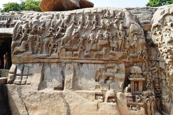 Gangesz Ereszkedése Bagiratha Penance Rock Relief Mamallapuram India — Stock Fotó