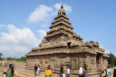 Ünlü Tamil Nadu tarihi 28 dEC 2019 UNESCO dünya mirası - Sahil tapınağı, Mahabalipuram, Güney Hindistan, Tamil Nadu, Mahabalipuram
