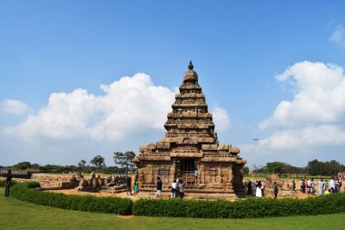 Ünlü Tamil Nadu tarihi 28 dEC 2019 UNESCO dünya mirası - Sahil tapınağı, Mahabalipuram, Güney Hindistan, Tamil Nadu, Mahabalipuram