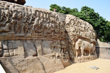 Mahabalipuram 28 Aralık 2019: Arjuna 'nın Kefaret Kefareti mahabalipuram, Tamil Nadu, Hindistan