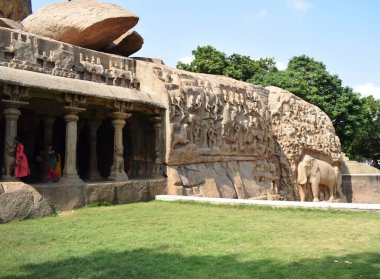 Mahabalipuram 28 Aralık 2019: Arjuna 'nın Kefaret Kefareti mahabalipuram, Tamil Nadu, Hindistan