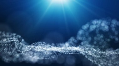 yüzen ile koyu mavi arka plan mavi balonlar ve üst parlak ışık.