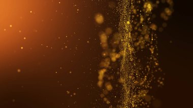 Altın dijital arka plan dalga parçacıkları ile parlayan sparkles ve alan derinliği alanı. Çizgiler, yüzey ve ızgara parçacıkları oluştururlar.