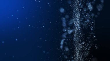 mavi arka plan, dijital imza ile dalga parçacıklar, ışıltı, peçe ve alan derinliği alanı. Beyaz ışık çizgiler parçacıklardır