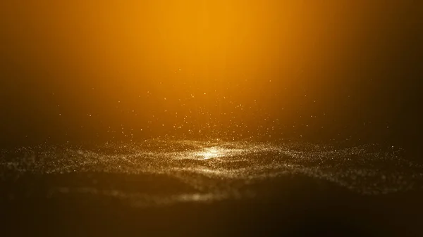 Brown Golden background, digital signature with wave particles rise up, sparkle, space with depth of field. The particles Golden light lines