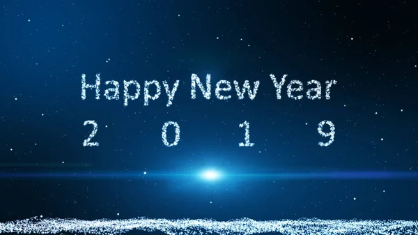 Σωματίδιο Που Συγχωνεύει Ένα Ευτυχισμένο Νέο Έτος 2019 Δέσμη Ακτίνων — Φωτογραφία Αρχείου