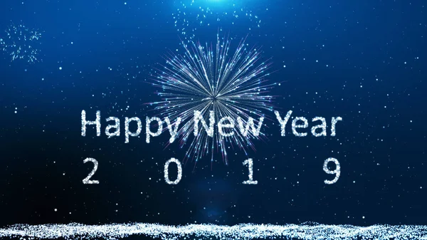 Happy new year 2019, Firework background with snow and star particle, light ray beam