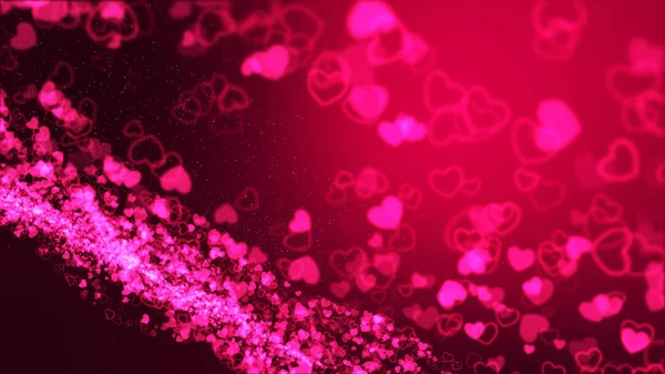 バレンタインデーの背景 輝く心とデジタル署名形粒子 および被写し界深度との区域 粒子がピンクの光ラインです — ストック写真