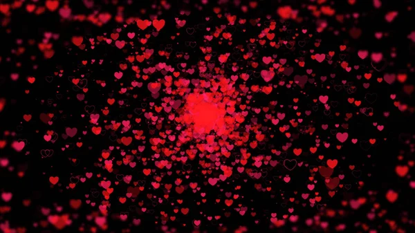 Sfondo astratto digitale nero con particelle a forma di cuore, g — Foto Stock