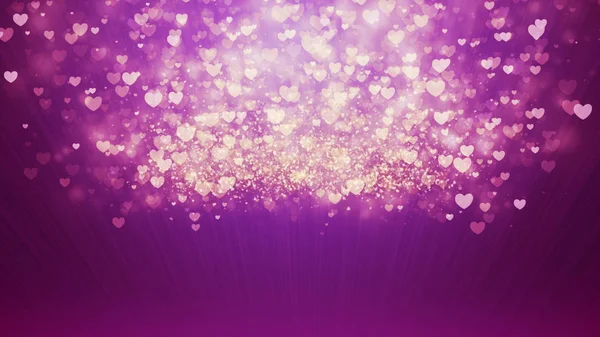 Digital purple abstract background with heart particles, waves,