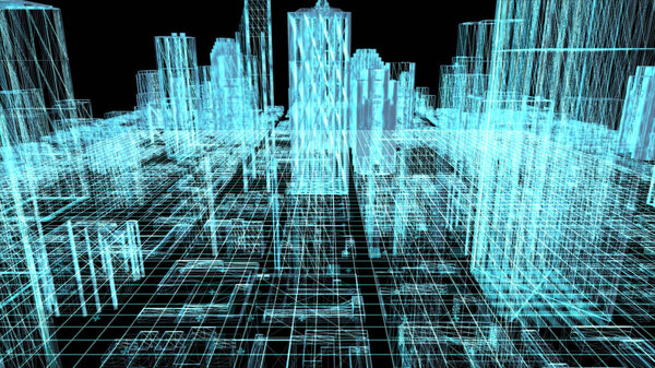 Digital city concept, complex city structure, modern city
